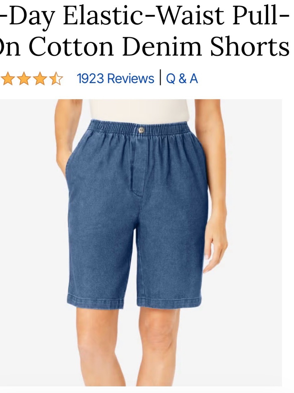 WOMAN WITHIN PLUS SIZE Everyday Elastic-Waist Pull-On Denim Shorts - Blue